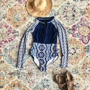 Boho Medium Rash Guard Blue and White